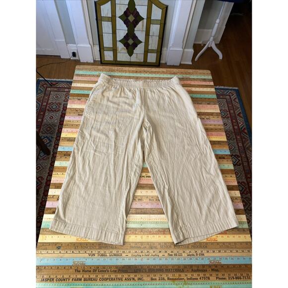 Old Navy 2X High Waisted Pull On Elastic Wide Leg Pant Gauzy 100% Cotton Beige - Picture 1 of 13